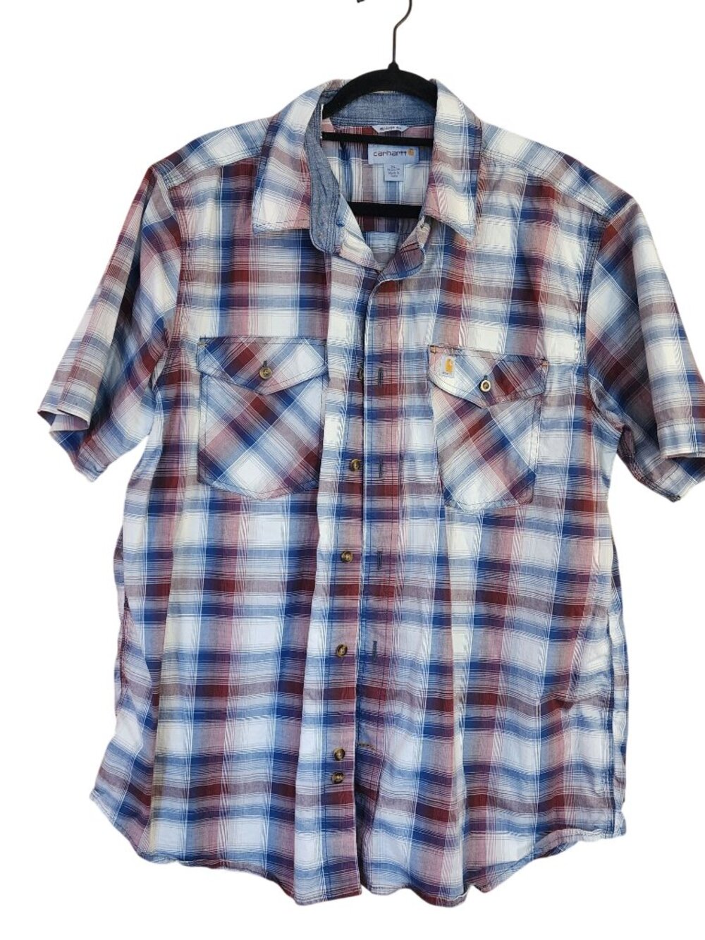 Carhartt Shirt Plaid Relaxed Fit Short Sleeve Button Up Mens XL